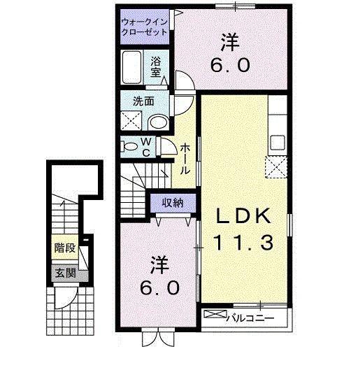 ゴレアドールII(2LDK/2階)の間取り写真