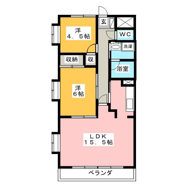 第2グリーンハイム(2LDK/2階)の間取り写真
