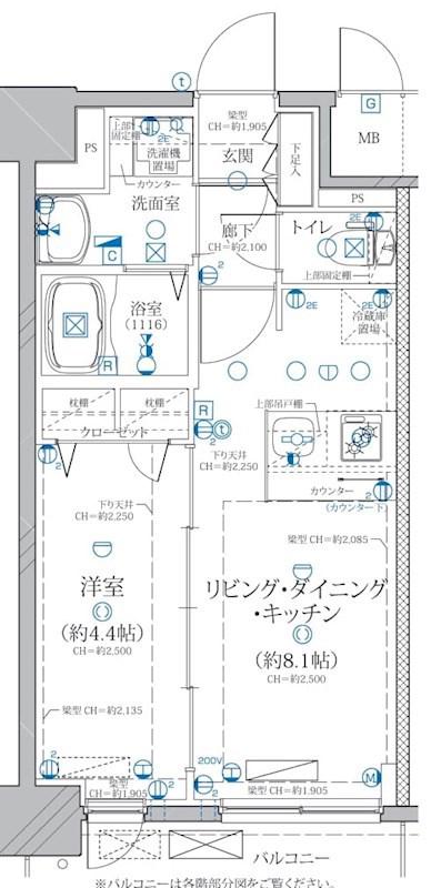 ディアレイシャス矢場町(1LDK/15階)の間取り写真