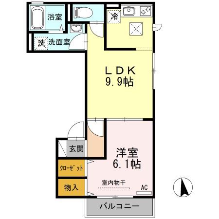 ウィングス(1LDK/1階)の間取り写真
