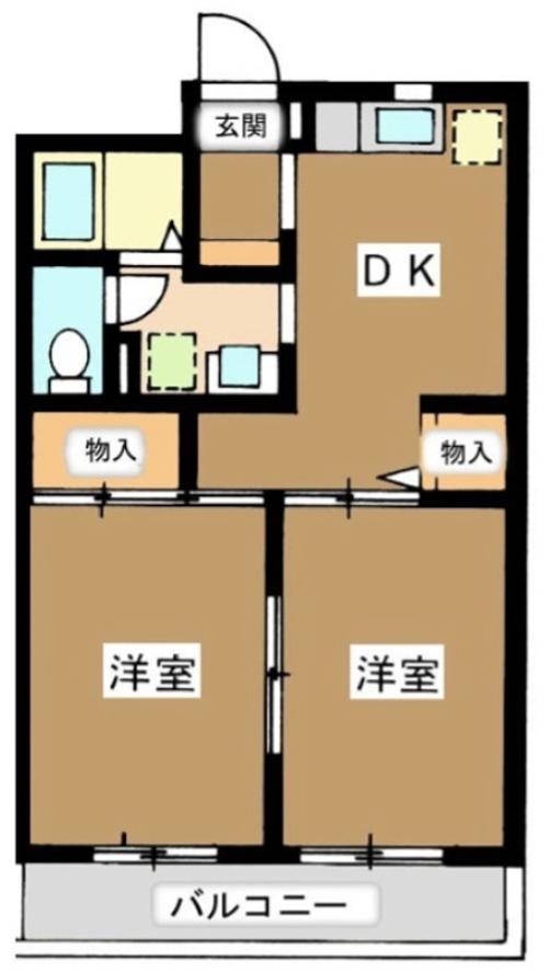 パルデンス綱島C棟(2DK/1階)の間取り写真