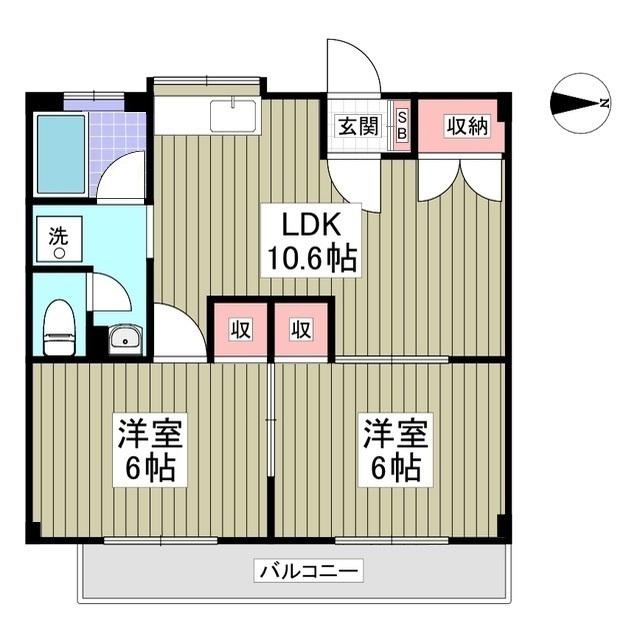 筑波レジデンス(2LDK/1階)の間取り写真