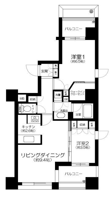 アビテ駒形リバーサイド(2LDK/3階)の間取り写真