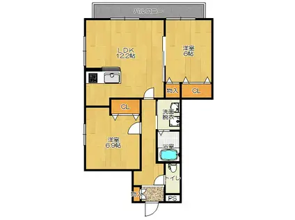 ヘーベルメゾン忍ヶ丘(2LDK/3階)の間取り写真