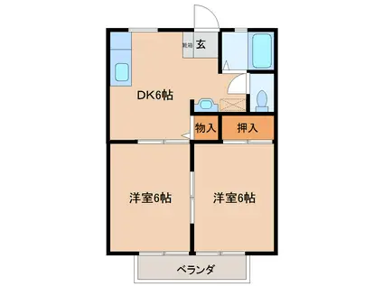 サンシティハイツB棟(2DK/1階)の間取り写真