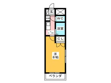 名鉄各務原線 田神駅 徒歩18分 3階建 築28年(1K/3階)の間取り写真