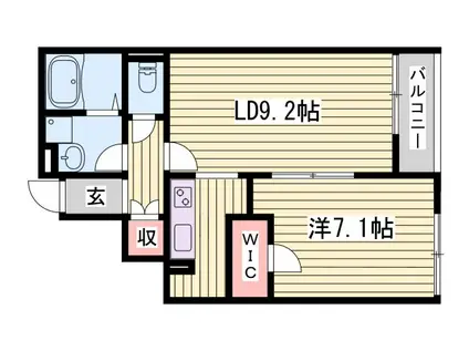 レオネクスト輝(1LDK/1階)の間取り写真