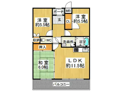 ガーデンハイツ桃山台弐番館(3LDK/1階)の間取り写真