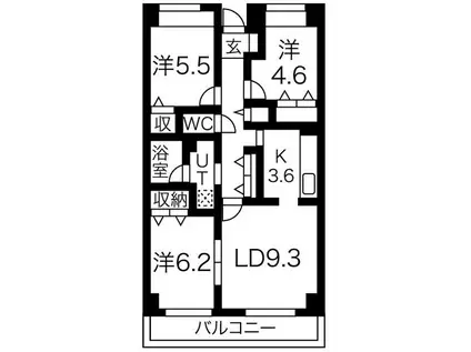 目黒本町マンション(3LDK/4階)の間取り写真