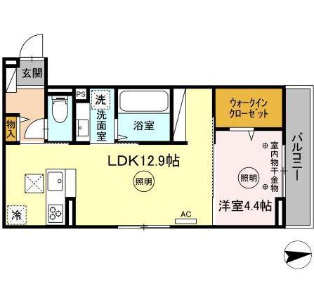 QUATTROSOLDI花畑(1LDK/1階)の間取り写真