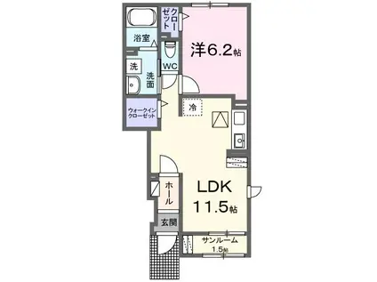 益子町 大沢アパート1(1LDK/1階)の間取り写真