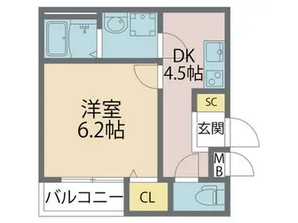 ノイヴェル布施(1DK/3階)の間取り写真