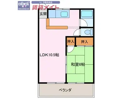 レインボービル(1LDK/2階)の間取り写真