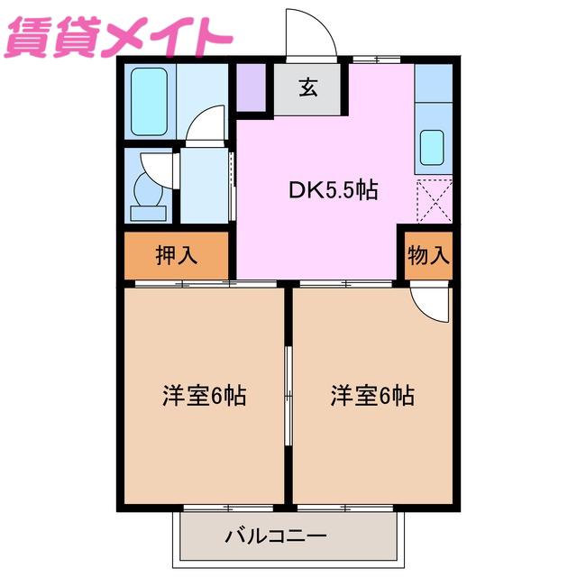 シティハイツハピネス(2K/2階)の間取り写真
