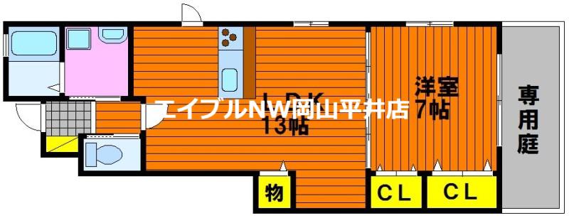 フレンド浜(1LDK/1階)の間取り写真
