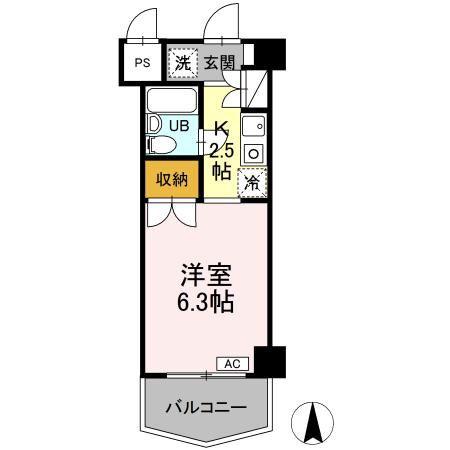ジュネス西生田(1K/4階)の間取り写真