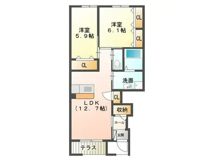 カーサ・カメリア(2LDK/1階)の間取り写真