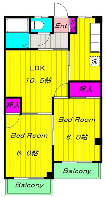 第2メゾン上原(2LDK/3階)の間取り写真