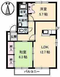 グランカーサA棟(2LDK/2階)の間取り写真