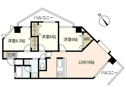 シャングリラII(3LDK/4階)の間取り写真