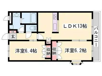 アベニール中島(2LDK/1階)の間取り写真