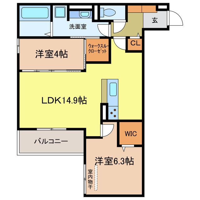 CASA MUKAINO(2LDK/2階)の間取り写真