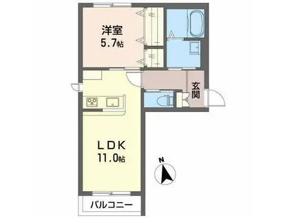 シャーメゾン・カルミアB(1LDK/2階)の間取り写真