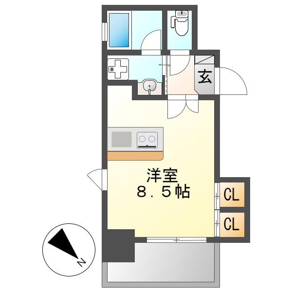 グランエターナ名古屋鶴舞(ワンルーム/5階)の間取り写真