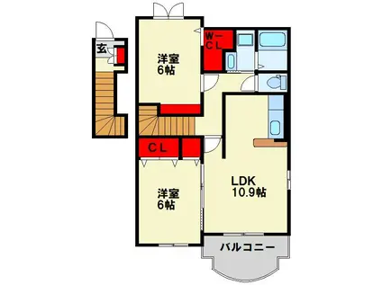 サンパティーク遠賀II(2LDK/2階)の間取り写真