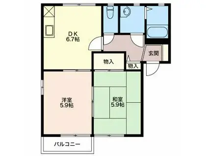 ラポールカイト(2DK/2階)の間取り写真