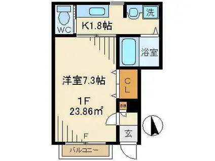 セレ四つ木(1K/1階)の間取り写真