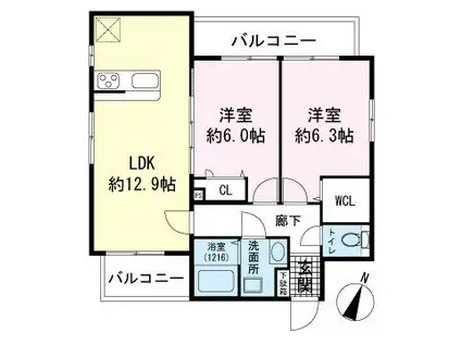 アンジェパティオ函南(2LDK/1階)の間取り写真