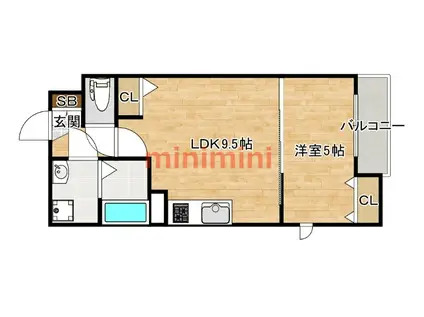 クレアール茨木(1LDK/2階)の間取り写真