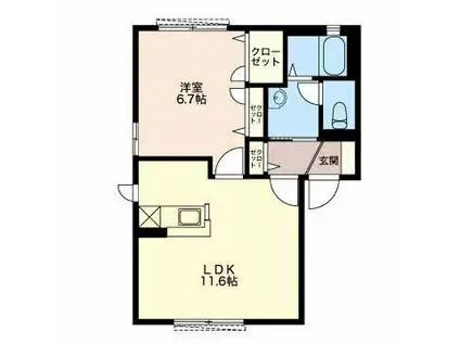 プロムナード南浜田(1LDK/1階)の間取り写真