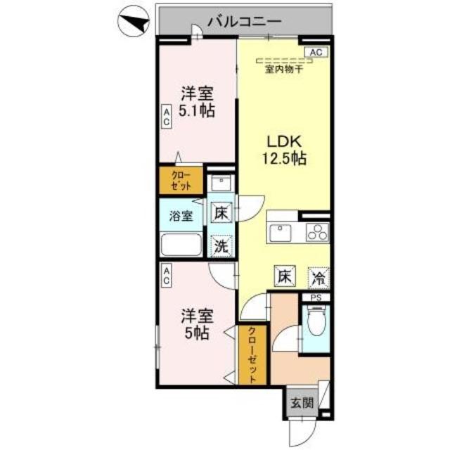 NOBLE RAFFINER上小町(2LDK/1階)の間取り写真
