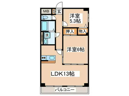 カーディナンス永山(2LDK/4階)の間取り写真