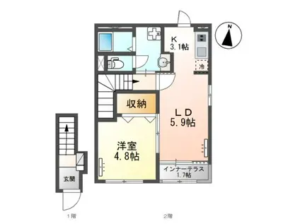 SERENO K (1LDK/2階)の間取り写真