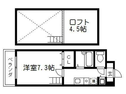 メイプル等持院(1K/3階)の間取り写真