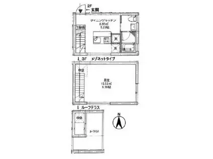 美竹レジデンス(1DK/2階)の間取り写真