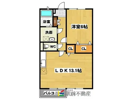 グランドールK.B棟(1LDK/2階)の間取り写真