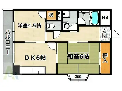 平成マンション(2DK/2階)の間取り写真