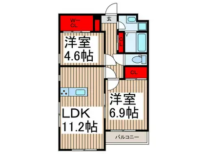 PRIME FOREST UI(2LDK/2階)の間取り写真