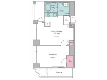 ガーデンアイル四谷(1LDK/10階)の間取り写真