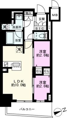 テラス北千住(2LDK/6階)の間取り写真