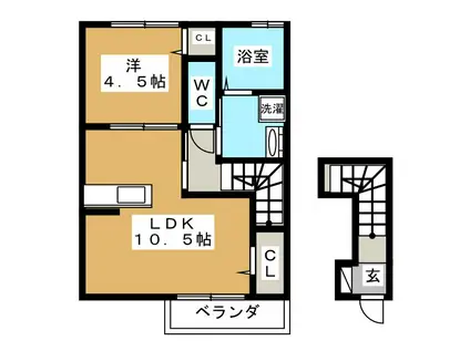 カーサドルチェ(1LDK/2階)の間取り写真