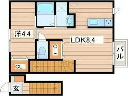 キララ鈎取本町II(1LDK/2階)の間取り写真