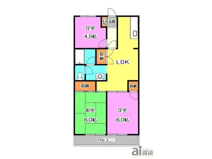 紫野ハイツ(3LDK/1階)の間取り写真