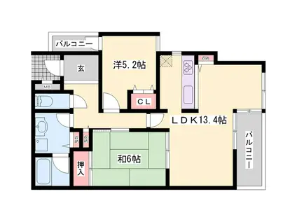 ジークレフ加古川東(2LDK/3階)の間取り写真