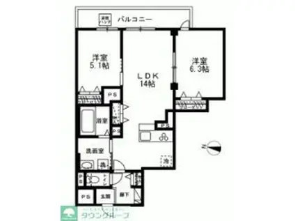 メゾン藤屋(2LDK/4階)の間取り写真