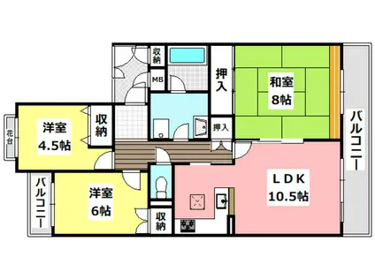 イーストアベニュー箕面おのはら 1号棟(3LDK/2階)の間取り写真